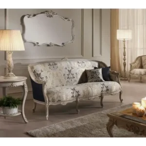French Provincial Damask Print Sofa - Image 1