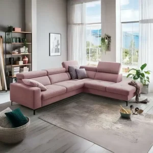 Modern Dusty Pink L-Shaped Sectiol Sofa with Adjustable Headrests – Velvet Upholstery - Image 1