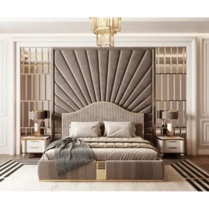 Taupe Radiance Fan Deco Mirrored Wall Bed - Image 1
