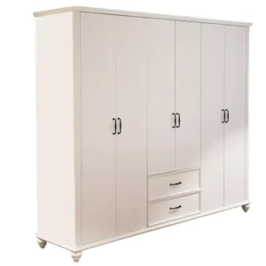 Classic Six-Door White Deco Wardrobe with Center Drawers – Vintage Style - Image 1