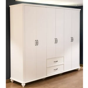 Classic Six-Door White Deco Wardrobe with Center Drawers – Vintage Style - Image 2