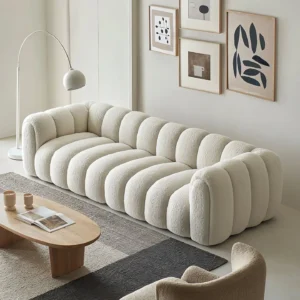 Cloud-Style Modern White Boucle Sofa - Image 2