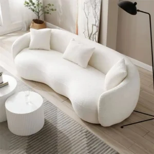 Curvy Modern White Velvet Lounge Sofa - Image 2