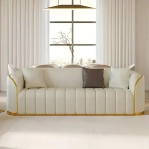 Turkish Style Fluted Velvet Sofa with Gold - Image 1
