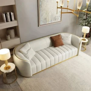 Turkish Style Fluted Velvet Sofa with Gold - Image 2