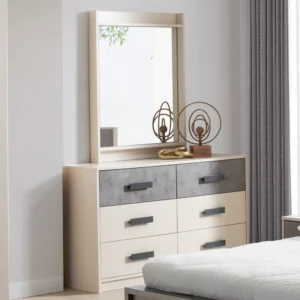 Contemporary Beige & Grey Lamited Fabric Bed – Vertical Tufted Headboard - Image 2