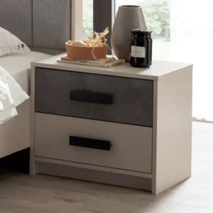 Contemporary Beige & Grey Lamited Fabric Bed – Vertical Tufted Headboard - Image 3