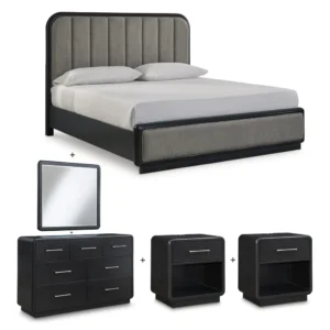 Contemporary Black & Grey Deco Bed with Vertical Tufted Headboard - Image 3