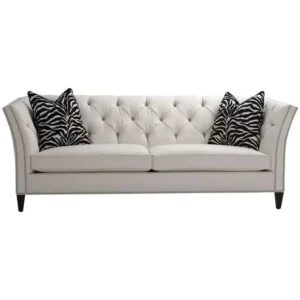 Classic Tufted White Velvet Sofa with Zebra Print Accent Pillows & ilhead Trim - Image 1