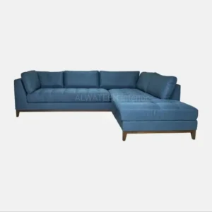 Azure Tufted L-Shaped Sectiol Sofa – Blue Fabric with Button Tufting - Image 2