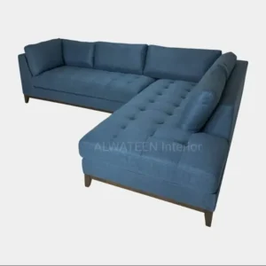 Azure Tufted L-Shaped Sectiol Sofa – Blue Fabric with Button Tufting - Image 3