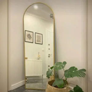 Simple Gold Framed Arched Length Leaner Mirror for Entryways – Full-Length Design - Image 1
