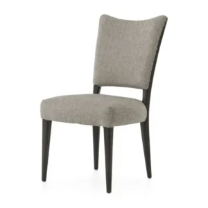 Elegant Jute Upholstered Dining Chair with Dark Brown Tapered Legs - Image 1