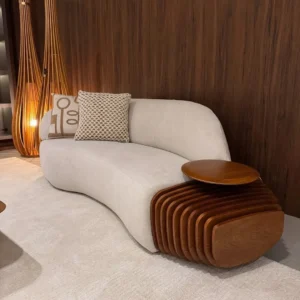 Sierra Slatted Wood End Curved Sofa - Image 1