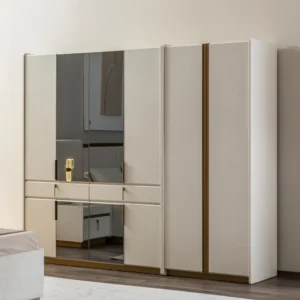 Turkish Style 6-Door Wardrobe in White & Dark Brown with Full-Length Mirrors - Image 1