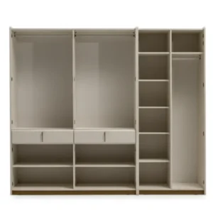 Turkish Style 6-Door Wardrobe in White & Dark Brown with Full-Length Mirrors - Image 2