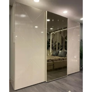 Obsidian Mist Velvet Wall Bed with Geometric Mirror Inlays - Image 2