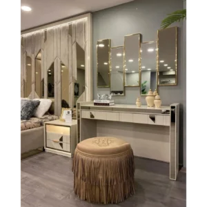 Obsidian Mist Velvet Wall Bed with Geometric Mirror Inlays - Image 3