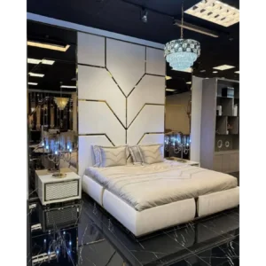 Alabaster Royale Turkish Deco Wall Bed with Gold Chevron Trim - Image 1