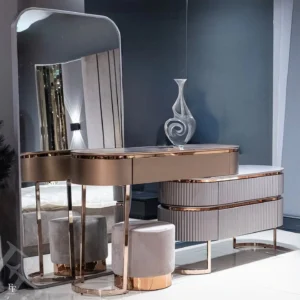 Silver Aura Curved Wing Wall Bed with Vertical Gold Ribbing - Image 3