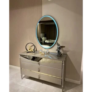 Modern Grey Leatherette Deco Bed with Integrated Mirrors - Image 3