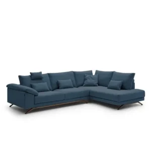 Modern Blue Fabric L-Shaped Sectiol Sofa with Adjustable Headrests – Family Friendly - Image 1
