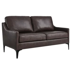 Classic Dark Brown Leather Rite Two-Seater Sofa – Modern Metal Legs - Image 1
