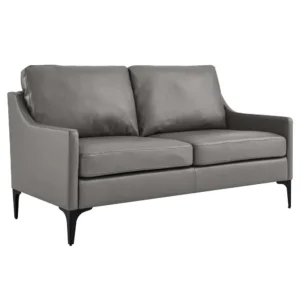 Classic Dark Brown Leather Rite Two-Seater Sofa – Modern Metal Legs - Image 3
