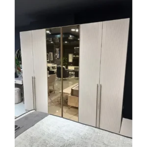 Platinum Linear Modern Velvet Bed with Tall Headboard - Image 4