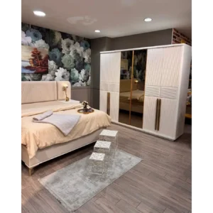 Royal Garden Turkish Deco Beige Velvet Bed - Image 4