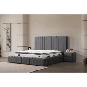 Slate Minimalist Simple Fabric Ribbed Bed - Image 1