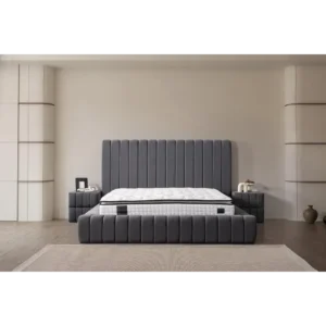 Slate Minimalist Simple Fabric Ribbed Bed - Image 2