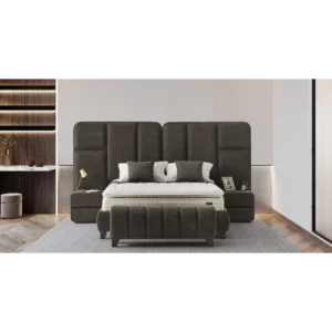 Cocoa Horizon Modern Jute Paneled Bed - Image 1