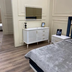 Royal Azure Turkish Velvet Deco Bed with Gold Inlays - Image 4