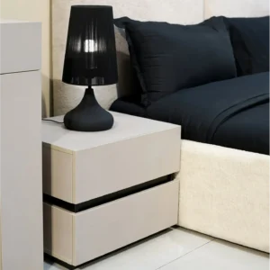 Arctic Minimalist Low-Profile Fabric Bed in White & Grey - Image 2