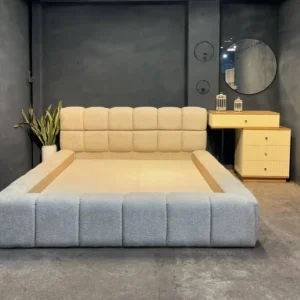 Cloud Grey Boucle Upholstered Platform Bed with Grid Tufting - Image 1