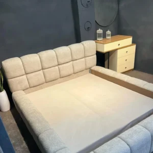 Cloud Grey Boucle Upholstered Platform Bed with Grid Tufting - Image 3