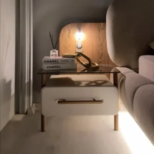 Nordic Horizon Beige Boucle Bed with Timber Accents - Image 2