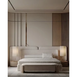 Zenith Grand Oversized Headboard Bed in Cream Velvet - Image 1