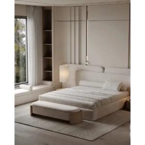 Zenith Grand Oversized Headboard Bed in Cream Velvet - Image 3