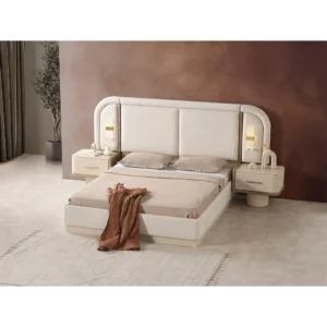 Orbit Ivory Arched Headboard Bed with Built-in Sconces - Image 1