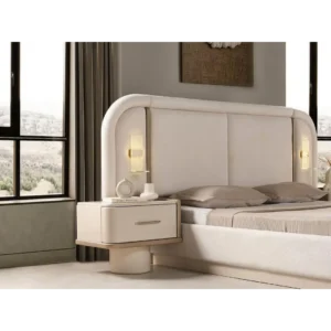 Orbit Ivory Arched Headboard Bed with Built-in Sconces - Image 3