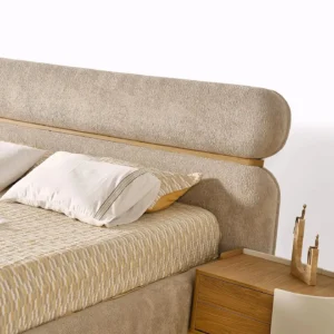 Terra Soft-Curve Beige Velvet Bed with Oak Accents - Image 4