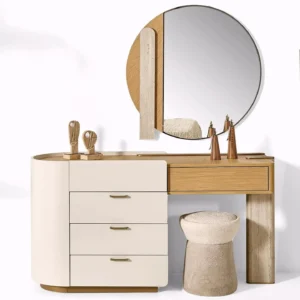 Terra Soft-Curve Beige Velvet Bed with Oak Accents - Image 5