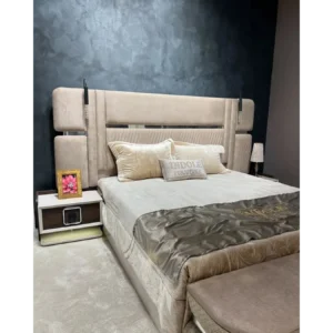 Royal Turkish Beige Velvet Grand Bed - Image 1