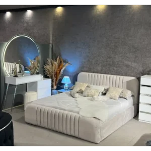 Linear Fluted White Velvet Modern Bed - Image 1