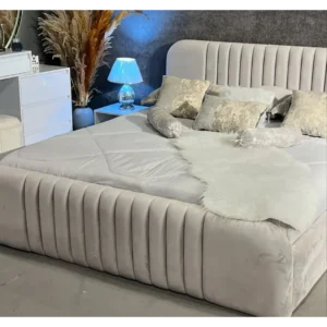 Linear Fluted White Velvet Modern Bed - Image 2