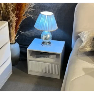 Linear Fluted White Velvet Modern Bed - Image 3