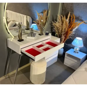 Linear Fluted White Velvet Modern Bed - Image 4