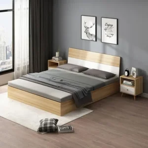 Modern Lamited Light Brown & White Platform Bed with Storage – Scandivian Design - Image 1